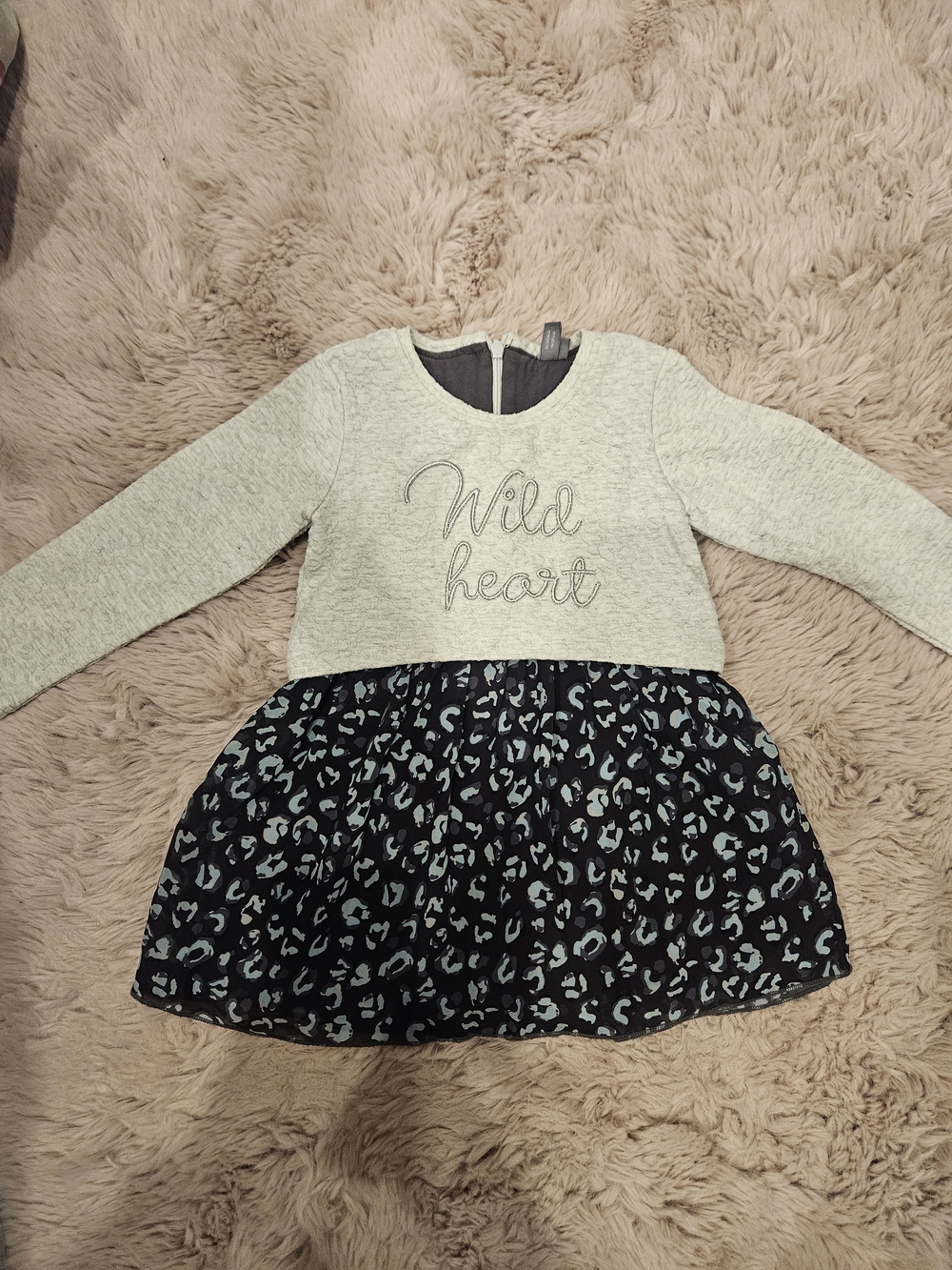 Grey and Navy 'Wild Heart' Long-Sleeve Kids Dress